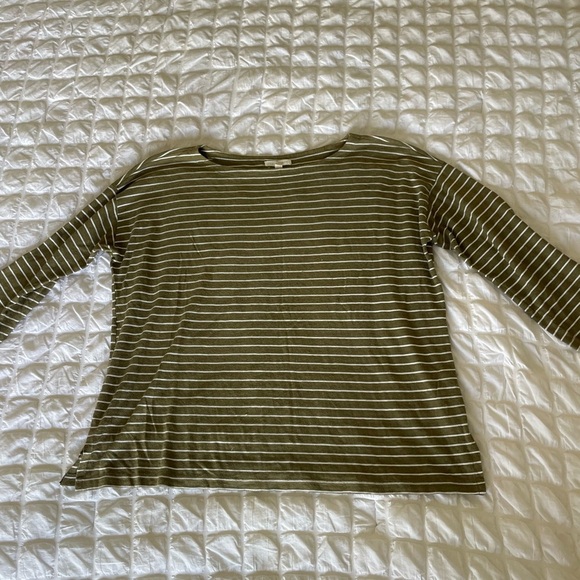 Eileen Fisher Olive Striped Long Sleeve Top - Picture 1 of 8